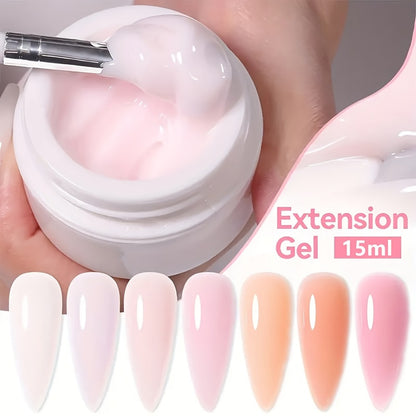 Builder Gel Nail Extension Set 6 Colors 0.51oz Each Crystal Clear White Milky Jelly Light Pink Pink Nude - Alcohol-Free UV LED Self-Leveling Salon Quality Nail Art Kit for Women Extensions Overlays French Manicure