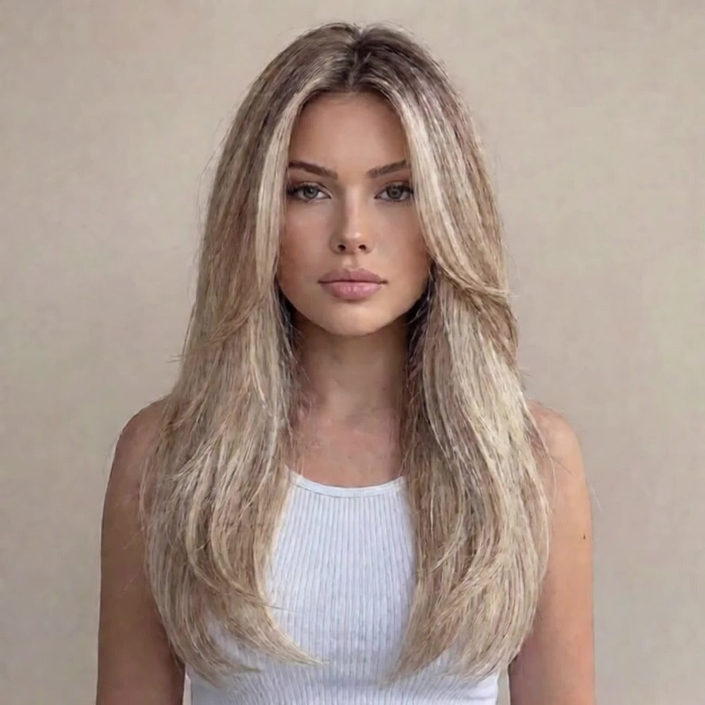 Synthetic Wig Heat Resistant Long 24 Inch for Women - Natural Daily Wear Party Beginner Friendly Multi-Color Dark Brown Ivory Golden