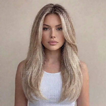 Synthetic Wig Heat Resistant Long 24 Inch for Women - Natural Daily Wear Party Beginner Friendly Multi-Color Dark Brown Ivory Golden