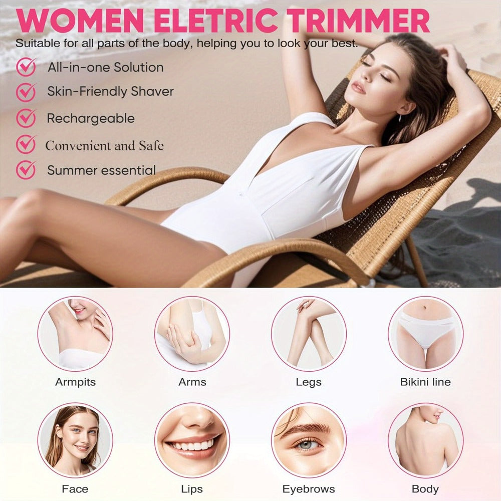 Electric Hair Removal Shaver 2-in-1 Dual Head - USB Rechargeable Epilator with Stainless Steel Blades for Face Body Legs Bikini Line Underarms & Intimate Areas - Women's Cordless Shaver Pink Purple Blue
