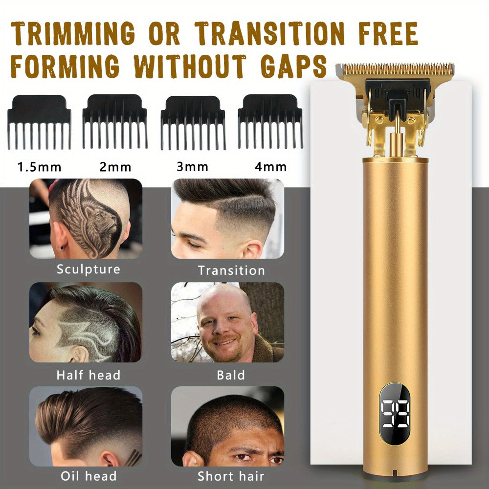 Hair Trimmer with LED Display, Rechargeable Hair Clippers, T-Blade Outline Trimmer for Men, Electric Pro Cordless Trimmer