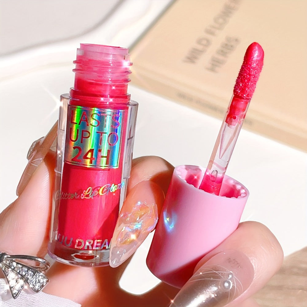 Lip Gloss & Lip Stain Set — Waterproof 24H Long-Lasting, Glitter Shine, Moisturizing Lip Oil, Berry Coral Pink Red Shades, High-Impact Color for Festivals & Everyday Glam