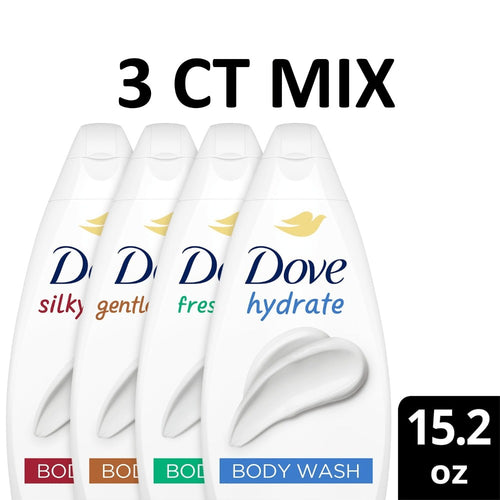 Dove Body Wash Variety Pack 3 Count Hydrating Moisturizing Body Wash Set with Hydrate Fresh Care and Gentle Pamper Formulas 15.22 oz Each Nourishing Shower Gel