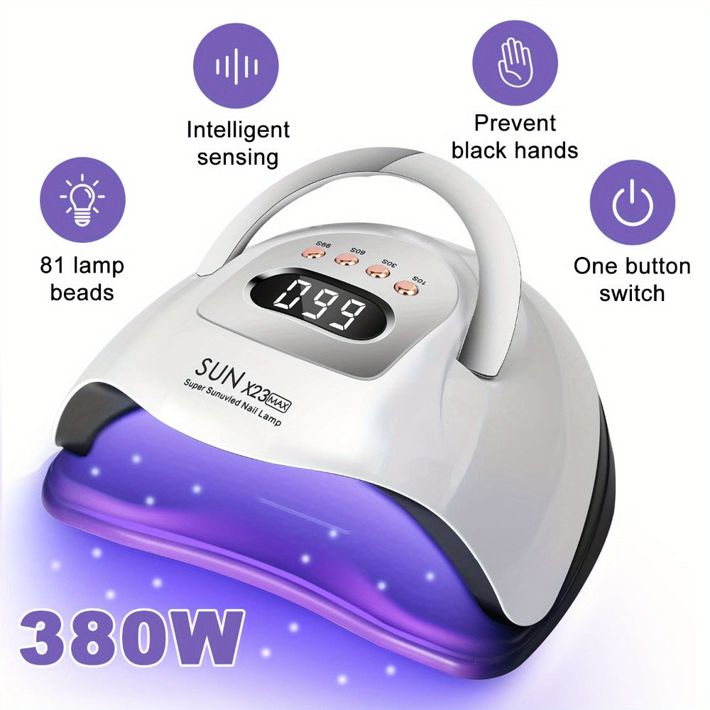 380W Professional /LED Nail Lamp with Auto Sensor & LCD Timer - Fast Gel in 4 Timing Modes (10s/30s/60s/99s), USB-Powered Nail Dryer with One-Touch Button, for Home, Salon, Manicure, Pedicure - Safe Light for Gel Polish Hardening