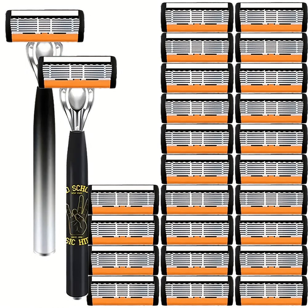 This Luxurious And High-quality Men's Razor Features 2 Comfortable And Anti-slip Handles, 24 Ultra-sharp And Replaceable Stainless Steel Blades, And An Extremely Smooth And Painless Shave. It Is An Indispensable Shaving Accessory for Men