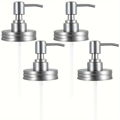 Mason Jar Soap Dispenser Lid with Pump – 4 Pack 304 Stainless Steel Pump Lids for Regular Mouth Mason Jars, Leakproof Soap Dispenser Pump Replacement with 3.9" Tube & Gasket for Kitchen Bathroom