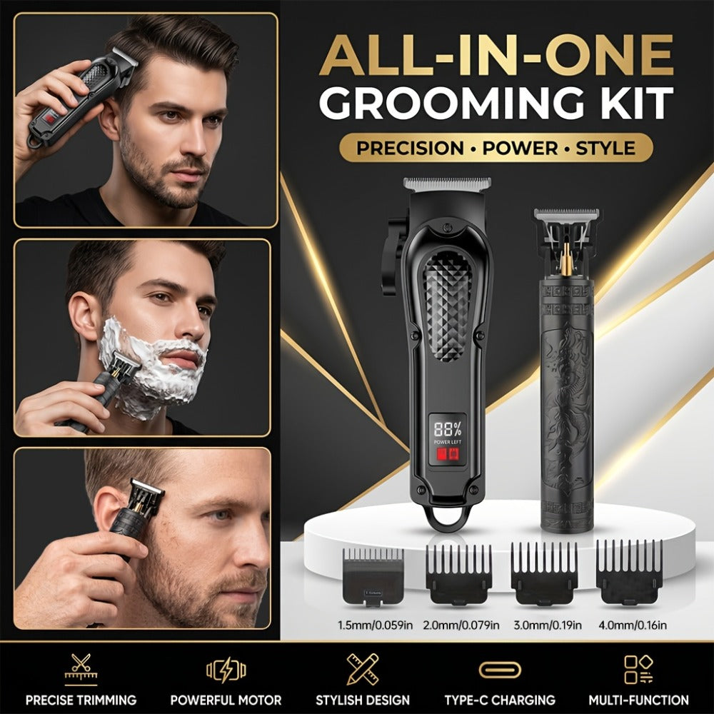 A 2pcs Men'S Grooming Set, Including an Electric Hair Clipper And a Detail Trimmer, with USB Charging And an LCD Display, Is an Ideal Gift for Fathers, Husbands, And Boyfriends on Father'S Day And Birthdays