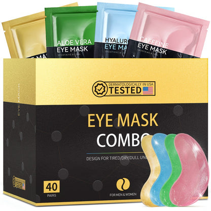 Under Eye Masks 40 Pairs Crystal Collagen Eye Patches with Caffeine Aloe Vera - Dark Circles Puffiness Moisturizing Eye Mask for Women All Skin Types Party Gift