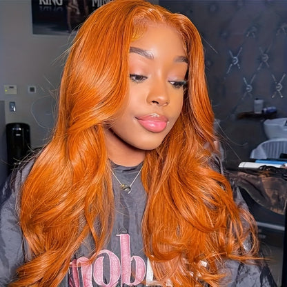 4x4 Lace Front Wig Ginger Orange Body Wave Bob Human Hair 150% Density Pre-Plucked Baby Hair Natural Hairline Colored Wig for Women Versatile Styling 14 & 20 Inch