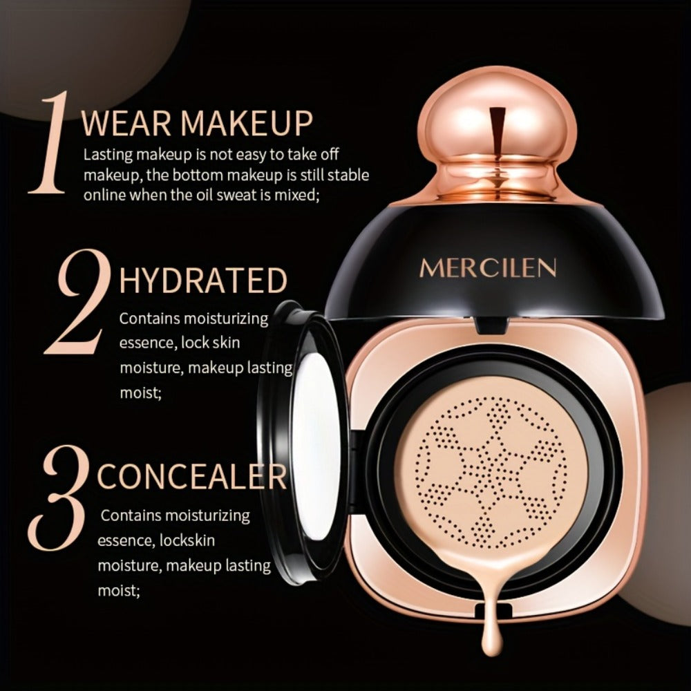 CC Cream Concealer Air Cushion Moisturizing - MERCILEN Medium Coverage Natural Finish Hydrating Long-Lasting Buildable Foundation for Sensitive Skin Daily Wear
