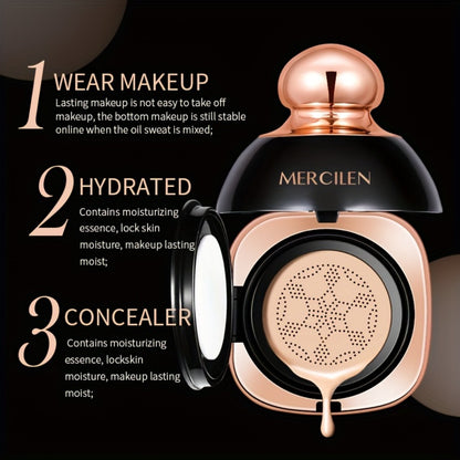 CC Cream Concealer Air Cushion Moisturizing - MERCILEN Medium Coverage Natural Finish Hydrating Long-Lasting Buildable Foundation for Sensitive Skin Daily Wear