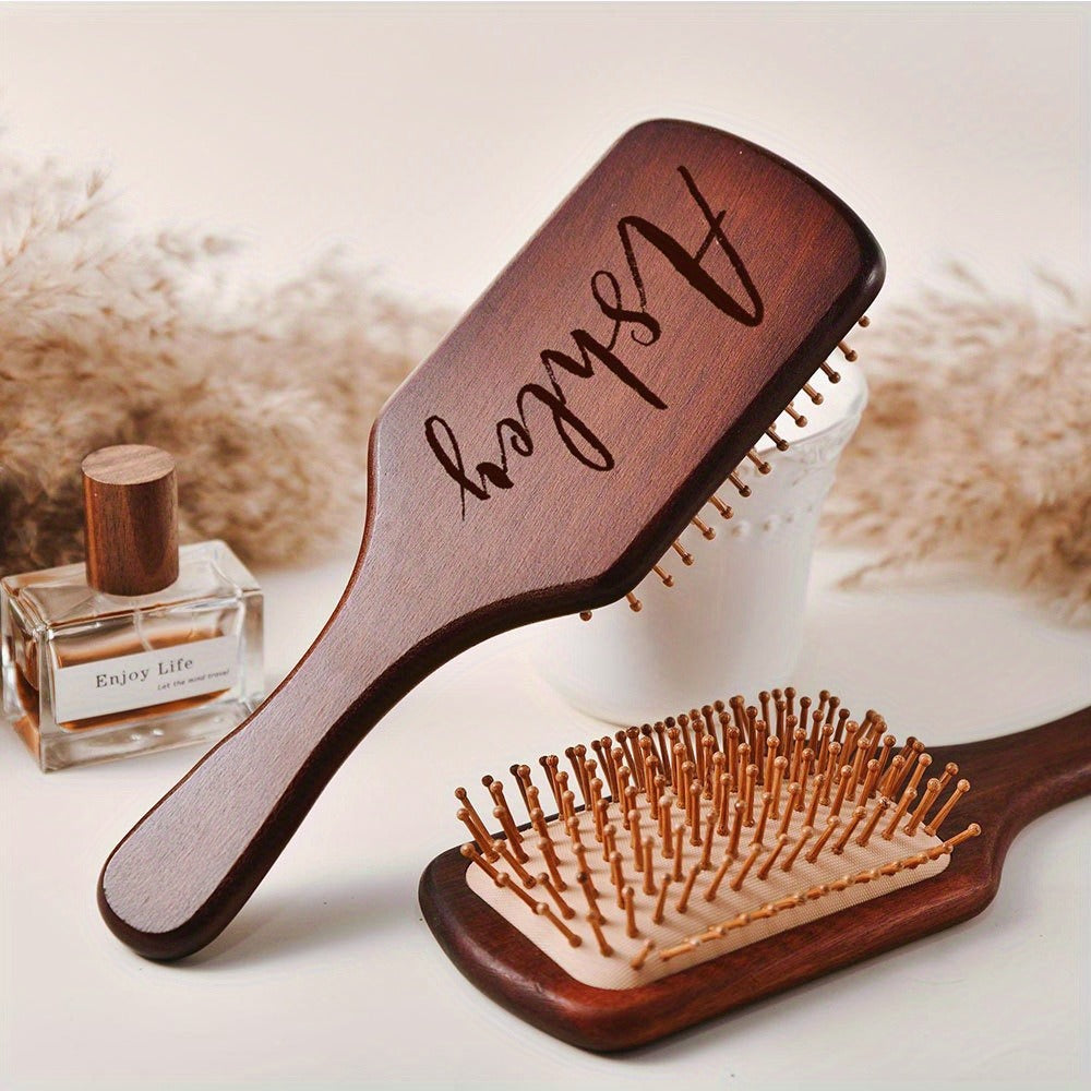 1set Custom Stylish Wooden Hairbrush - Personalized Engraving Curly Styling Brush Unscented Design For Wedding Party Daily Use Thanksgiving Halloween Christmas Gift