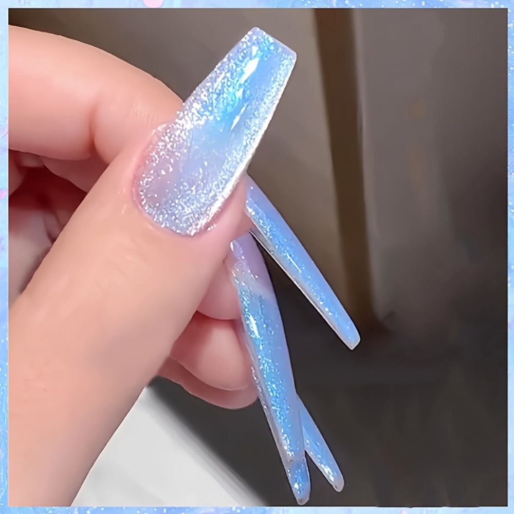 Cat Eye Nail Gel Polish Light Blue Iridescent Holographic Magnetic Gel Nail Polish for Women UV LED Soak Off Gel Manicure Shimmer Aurora Effect Long Lasting Nail Art Color 10ml