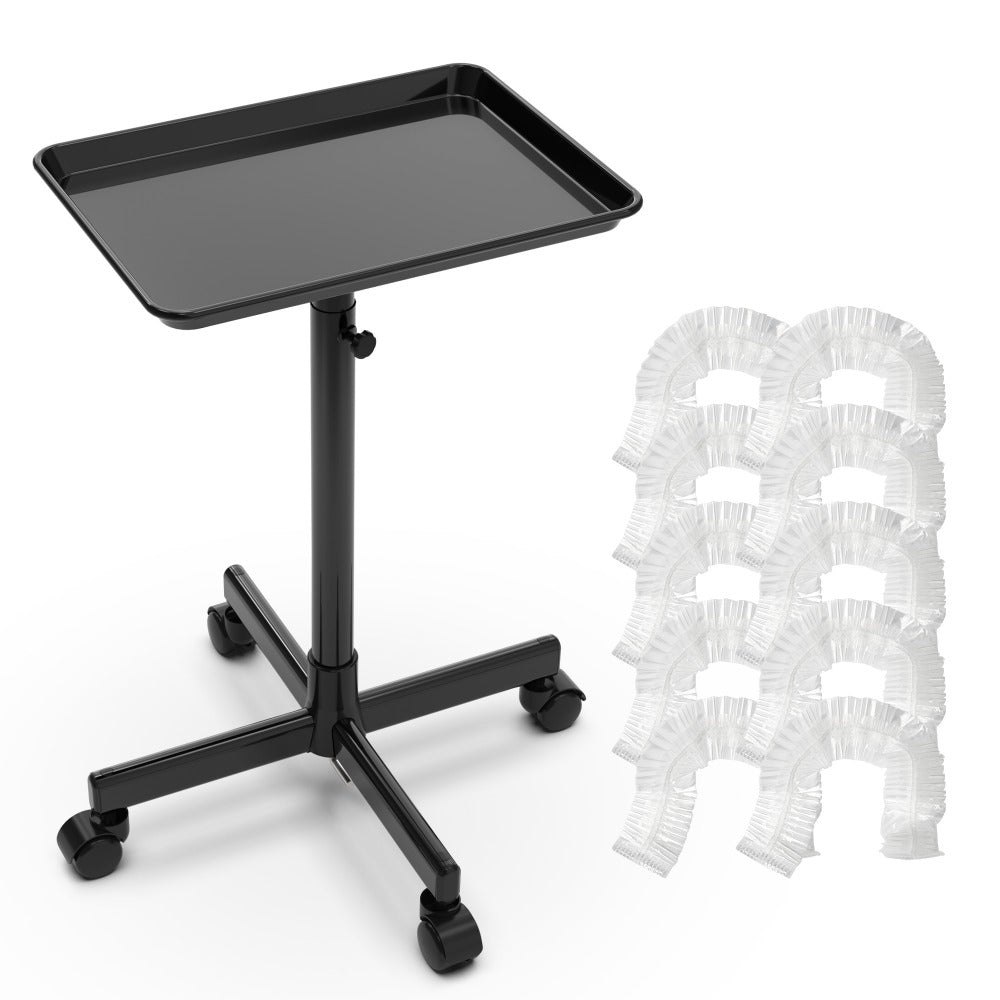 Salon Tray on Wheels with 10 Disposable Covers – Premium Adjustable Rolling Tray for Tattoo, Spa, Salon, Clinic & Hairstylist – Stylish, Dirt-Proof, Mobile Utility Trolley for Beauty & Professionals