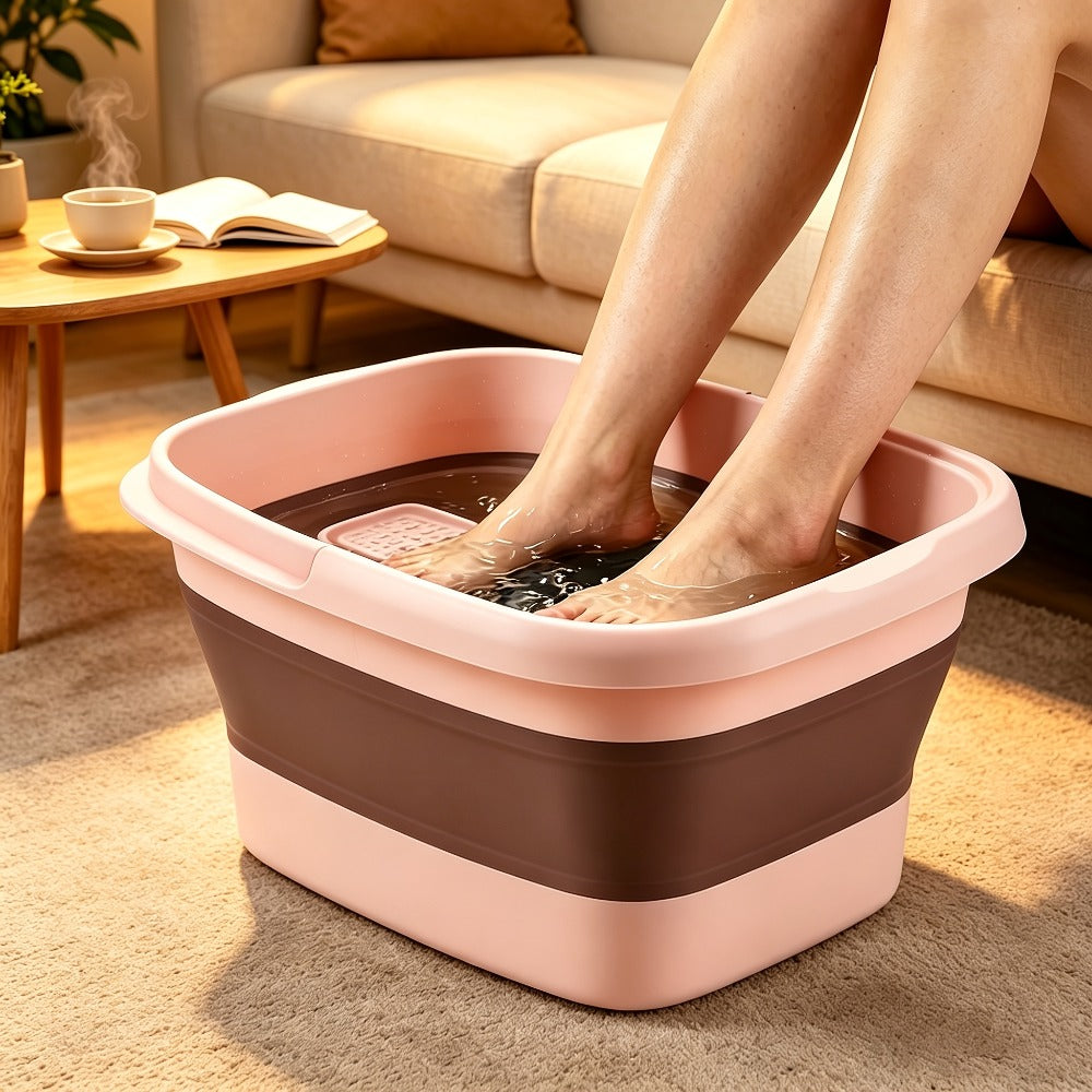 1 Pack Collapsible Foot Bath Basin for Soaking Feet, Foot Soak Tub, Plastic Foot Bucket with Handles And Massage Acupoint for Relief, Pedicure, Home Spa, Available in Four Colors, Including Grey, Green, Pink And Yellow