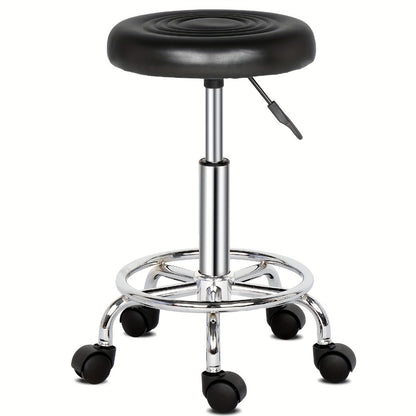 360° Swivel Bar Stool with Footrest – Adjustable Height Round Counter Stool Chrome Base White Black