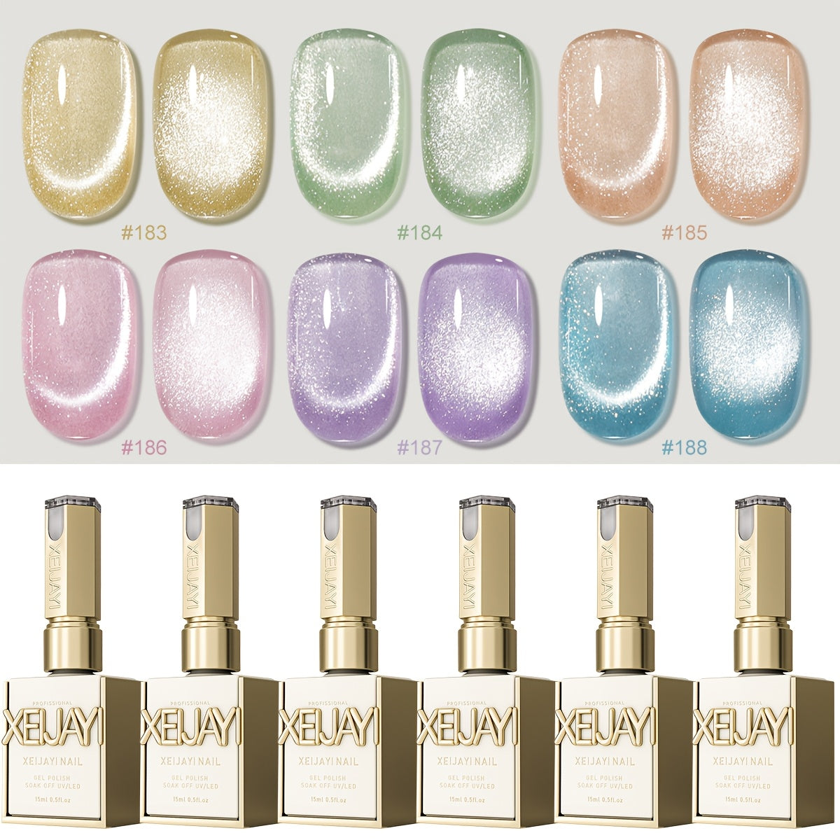 Cat Eye Gel Nail Polish 6pcs Set - Aurora Dopamine Bubble Summer Magnetic Shifting Colors Shiny Luster Soak Off UV LED Nail Art Salon DIY Manicure Women