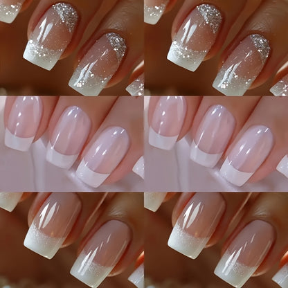 Press On Nails 72 Pieces 3 Boxes - Classic Elegant Glossy Fake Nails for Women | Extendable Detachable Full Cover False Nails Set, Easy Application Nail Accessory Kit for Daily & Special Occasions