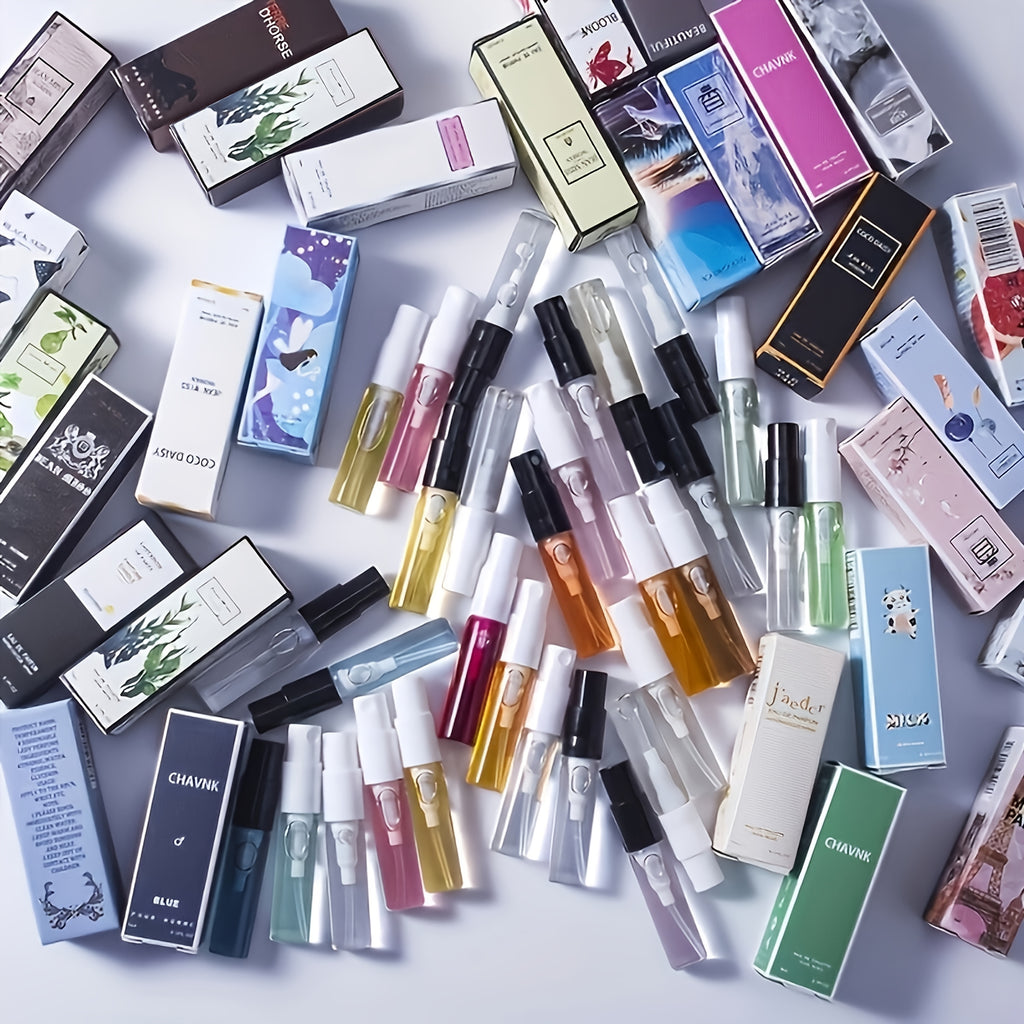 [Random New Arrival: New Arrival: 20-Piece Perfume Set (Random Scents)] Featuring a variety of long-lasting floral and fruity scents, this set utilizes a non-greasy, alcohol-based formula suitable for use on both hair and body. With a light