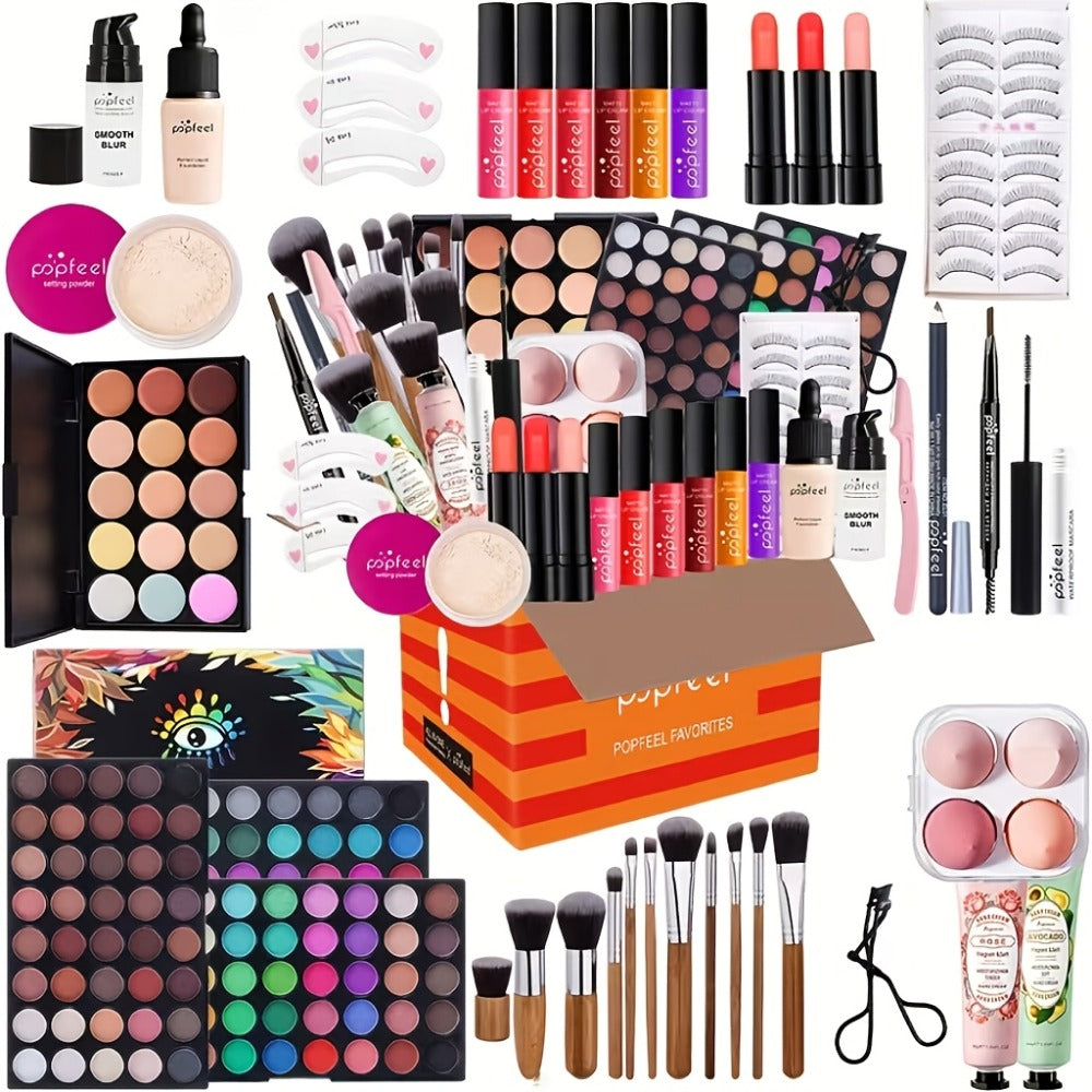 Full Face Makeup Kit All in One Complete Beauty Set with Brush - Foundation Blush Eyeshadow Palette Mascara Berry Neutral Tones Gift for Women