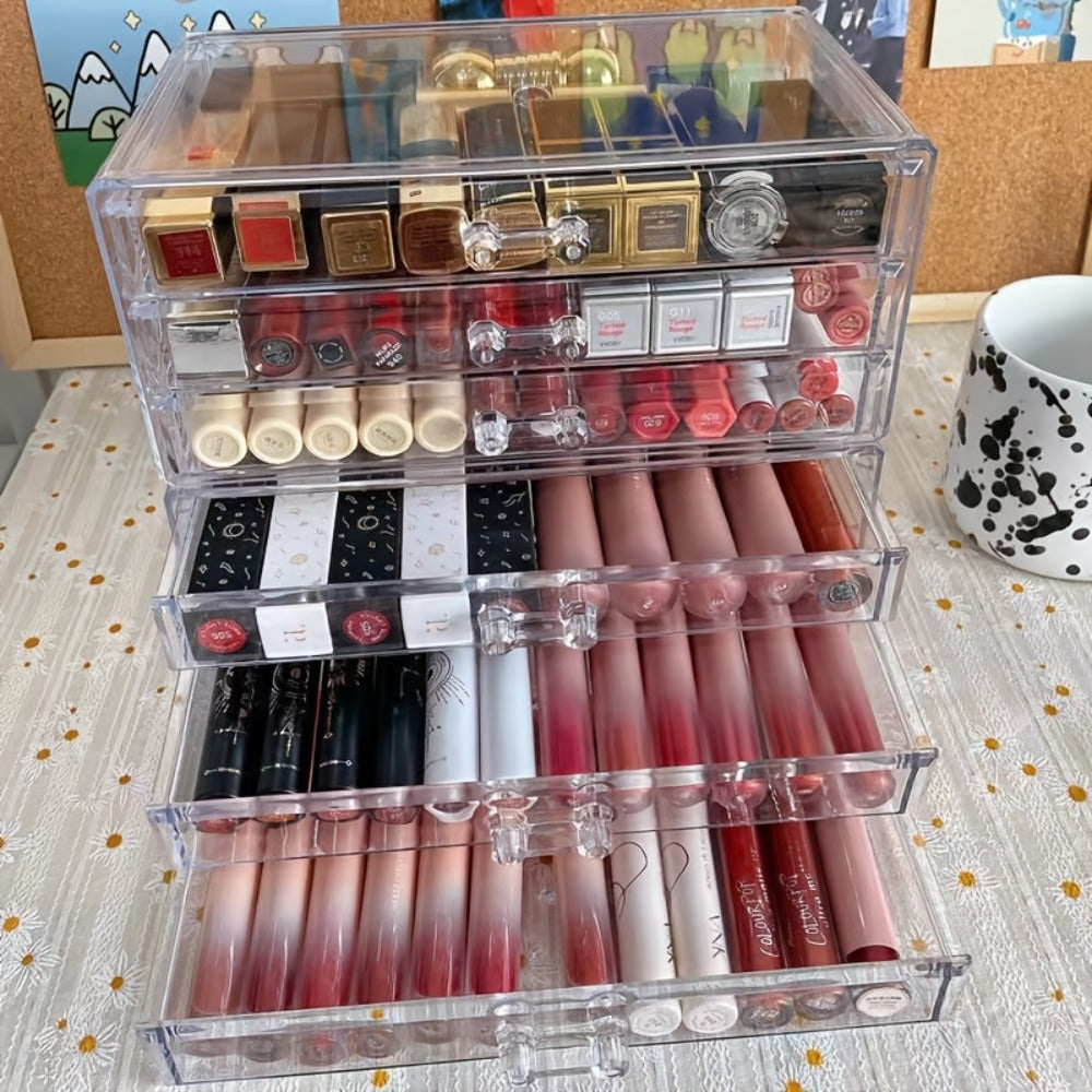 Elegant 3/5-Tier Clear Acrylic Cosmetic Organizer with Drawers - Dustproof Storage for Lipstick, Foundation, Brushes & Beauty Essentials - Perfect for Vanity, Bathroom & Office, Beauty Storage