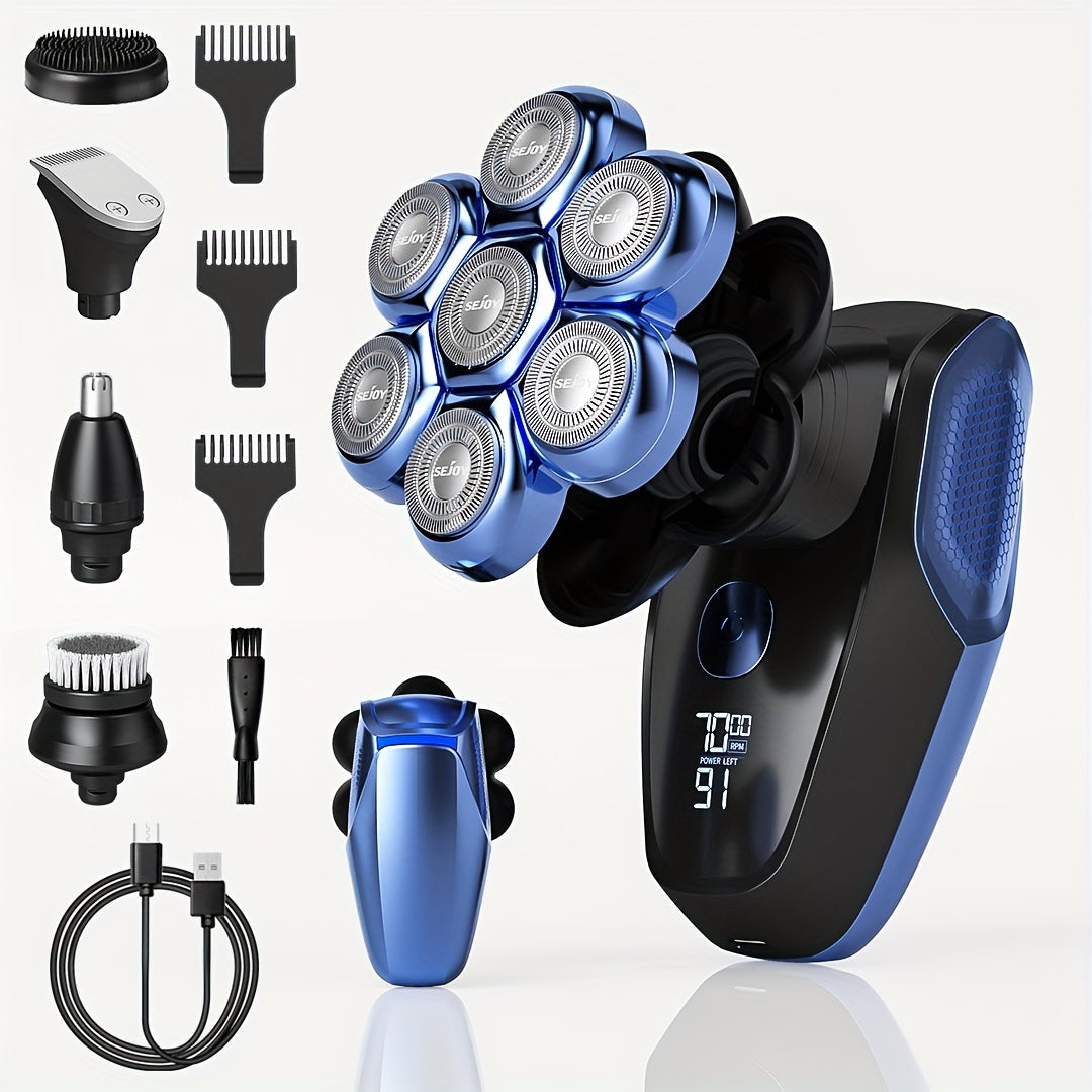 Head Shavers for Bald Men, 7D Wet/Dry Waterproof Head Shaver, Cordless, Type-C Rechargeable 6500-7500RPM 5-in-1 Electric Razor Grooming Kit, with Nose Hair Trimmer, Mens Rotary Shaver for Best Gift