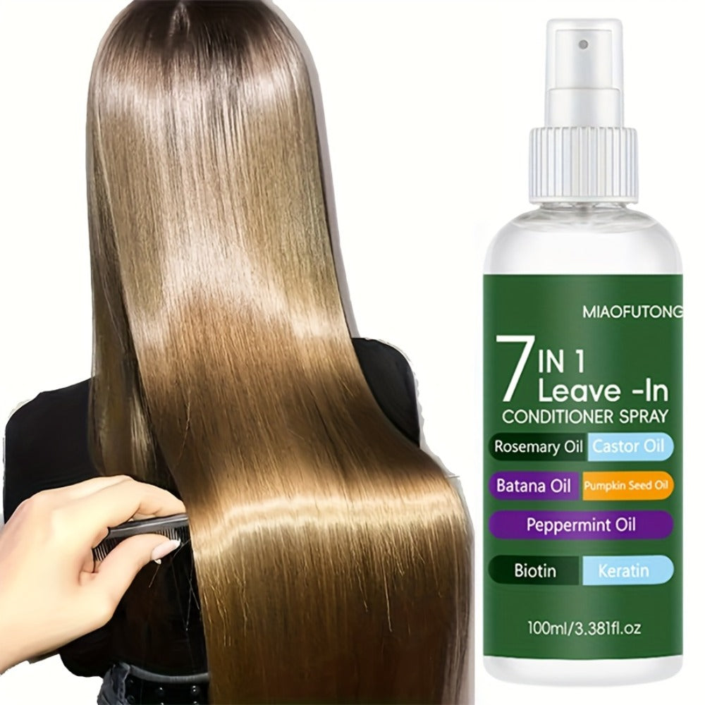 Leave-In Conditioning Spray 7-in-1 with Argan Oil Rosemary Batana Biotin Keratin Collagen - Heat Protection Anti Frizz Salon Quality Non-Greasy All Hair Types 100ml