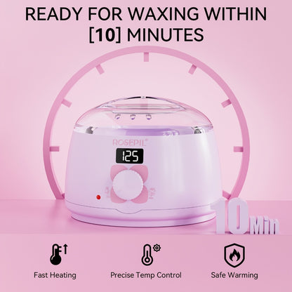 Wax Heater Hair Removal Kit Digital Temperature Control 6 Wax Bead Packets Body Bikini Face Salon-Grade At-Home Waxing Set Purple White