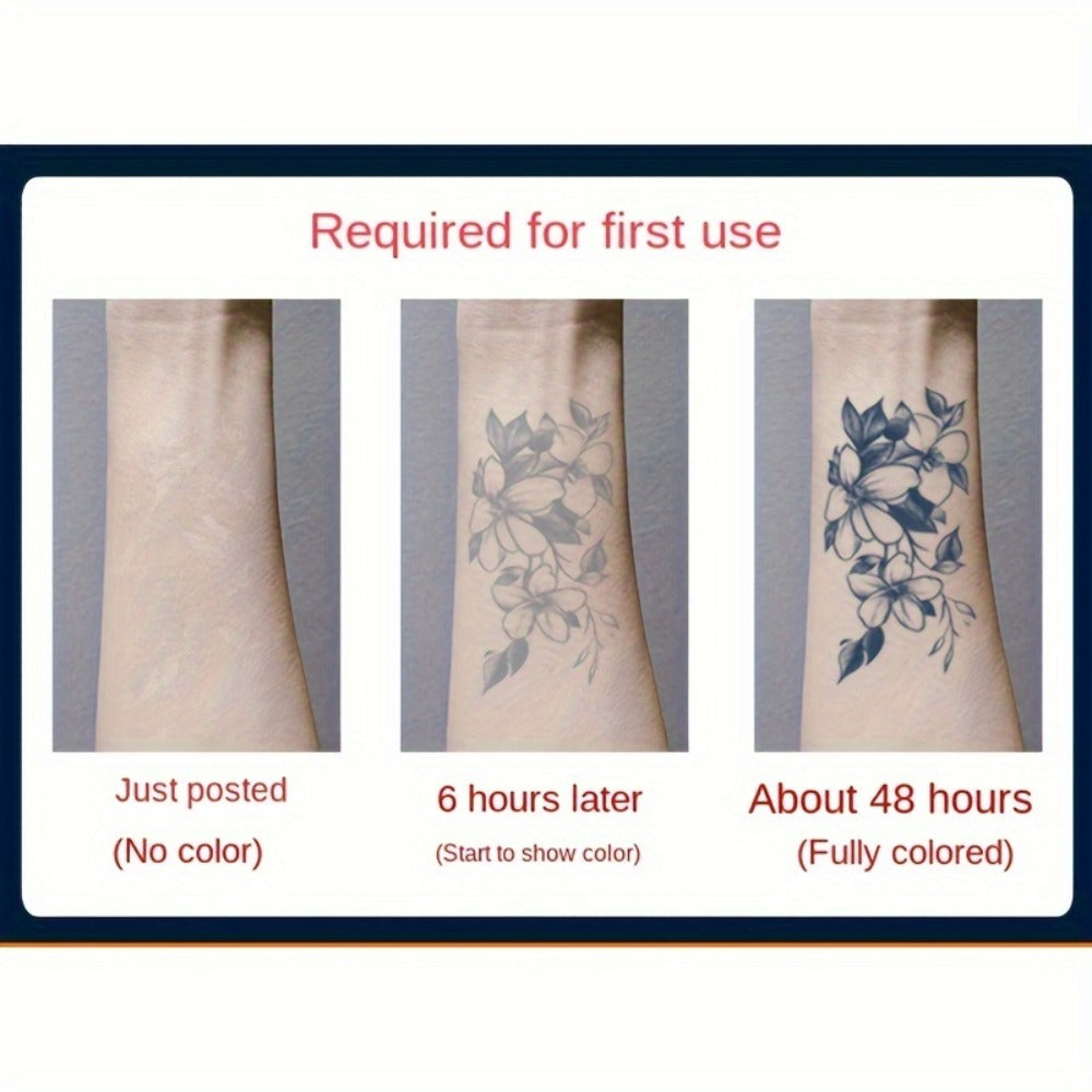 6 Large Herbal Tattoo Stickers, Lasting 7-15 Days, Waterproof And Friction-resistant, Realistic Effect, Suitable For People Who Do Not Want To Tattoo Pain, Including Compass, Wings, Anchors And Other Elements