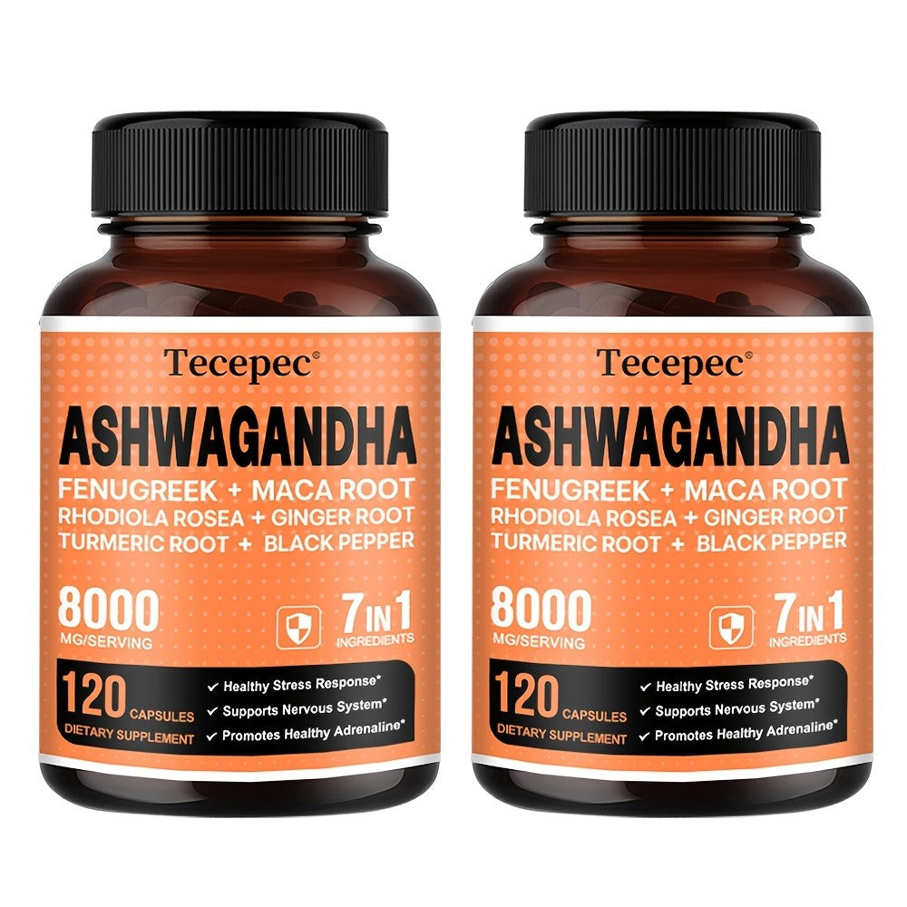 7-in-1 Supplement Containing Ashwagandha, Maca, Rhodiola Rosea, Ginseng, Etc. - Supports Stress And Nerve Health - 120 Capsules(Choose 1 Or 2 Bottles)