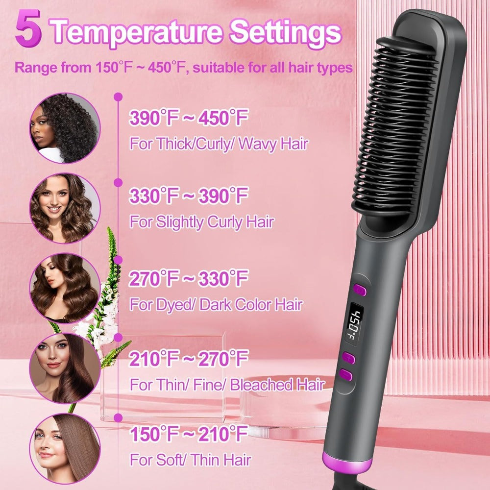 2 in 1 Curling Hair Straightener+2 Hairpins + 1 Comb, 35S Fast Hair Straightener, Women'S Hair Straightener, LCD Display Hair Straightener, 4-Speed Temperature Flat Iron Brush, Anti-Scalding, Birthday Christmas Gift