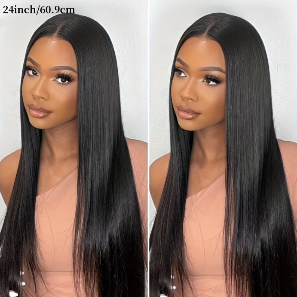 Straight Human Hair Wig 5x5 HD Lace Closure Glueless Wig Pre Bleached Knots Pre Plucked Baby Hair Wear and Go Natural Black 16-34 Inch Elegant Natural Look