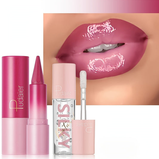 Silky Smooth Lipstick & Nourishing Lip Oil Set - Create Versatile Stunning Looks with Long-Lasting Hydration - Ideal for Effortless Glam! Christmas gifts, Christmas presents for Mom/Partner