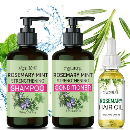 Rosemary Hair Care 3pcs Set - Rosemary Mint Shampoo Rosemary Mint Conditioner Rosemary Fragrance Essential Oil - Contains Rosemary Extract, Which Is Intensely Fragranced, Moisturizes Hair, Cares for Hair Roots, Unisex, Hair Care Set, Hair Care Essentials,