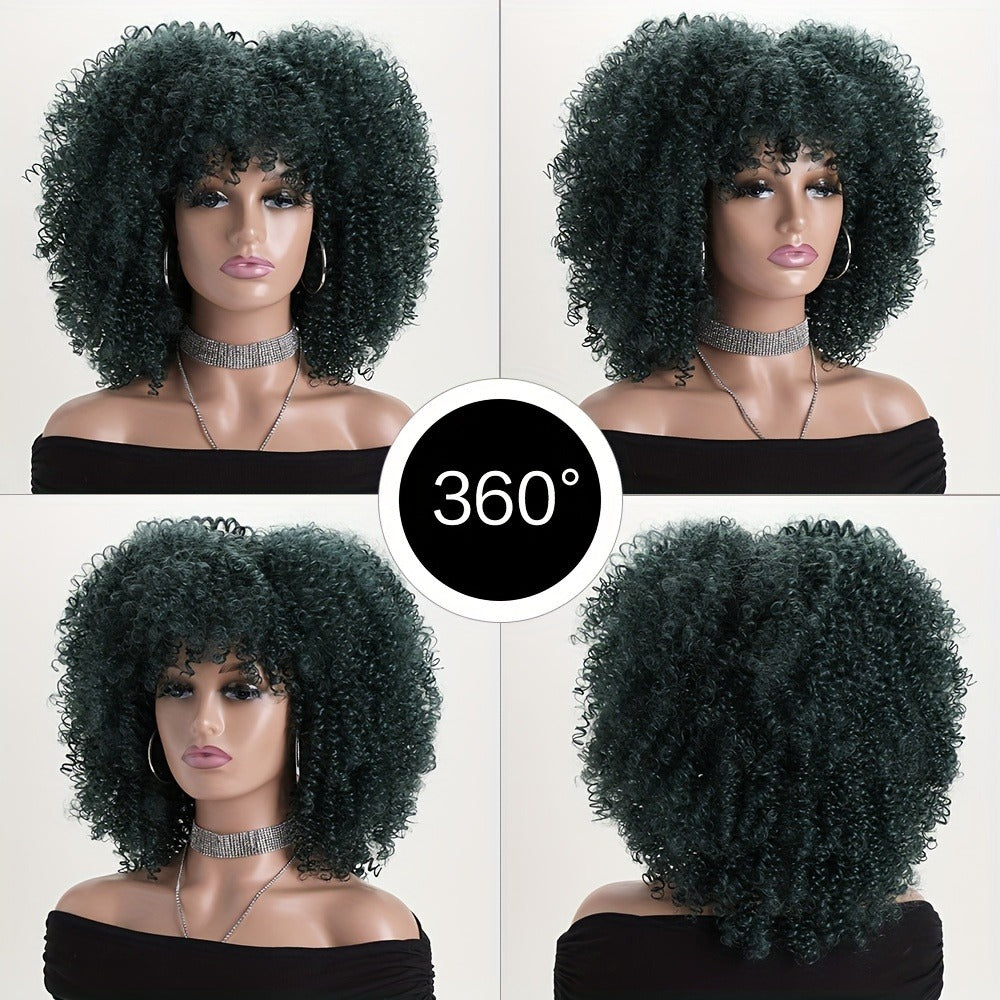 Afro Kinky Curly Wig Synthetic Short 16 Inch — 18 Colors, Heat Resistant, Elastic Net Cap, Women's Fashion Wig for Daily Wear, Cosplay, Party & Music Festival