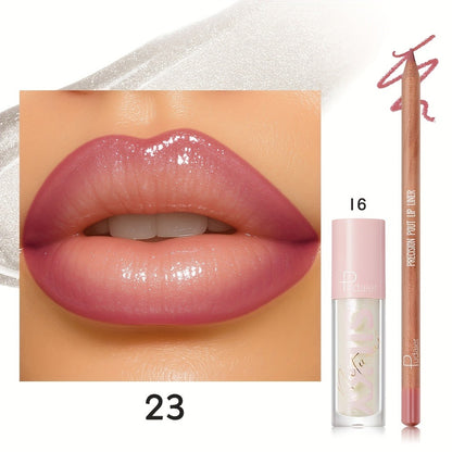 Matte Lip Liner and Glitter Lipstick Set Waterproof Long Lasting Gradient Lip Kit Smooth Blending Bold Color for All Skin Tones Daily Party Makeup
