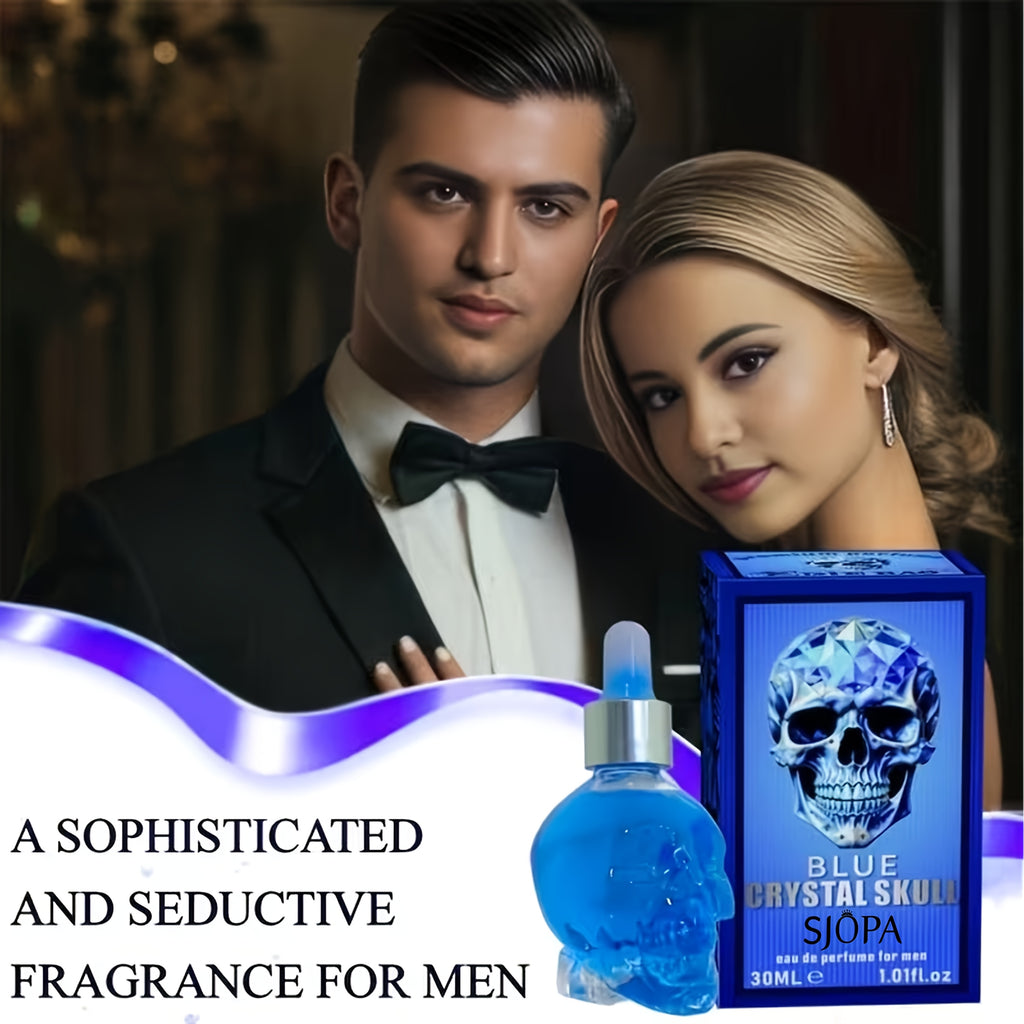 1 X Blue Crystal Skull Eau De Cologne For Men, 30ml/1.01fl.oz, Long-Lasting Woody Scent, Alcohol-Free Perfume Oil, Portable Fragrance For Business Trips, The Perfect Valentine'S Day Gift