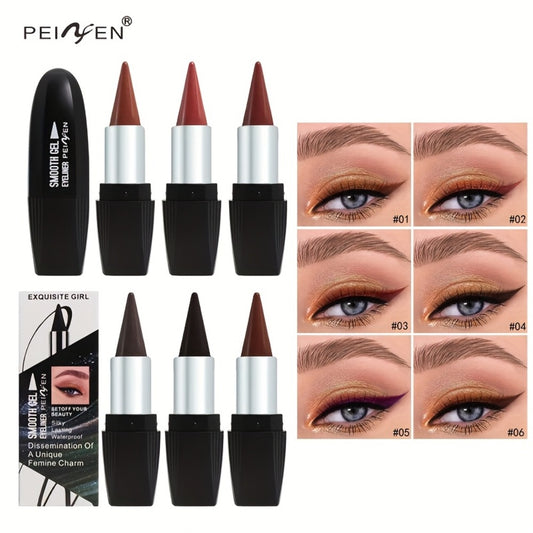 6-Color Eyeliner Set, Long-Lasting Waterproof And Non-Smudged, Sliding Eyeliner for Mature Women, Black, Brown, Reddish Brown, Suitable for Eyes And Lips, Suitable for Daily And Party Makeup