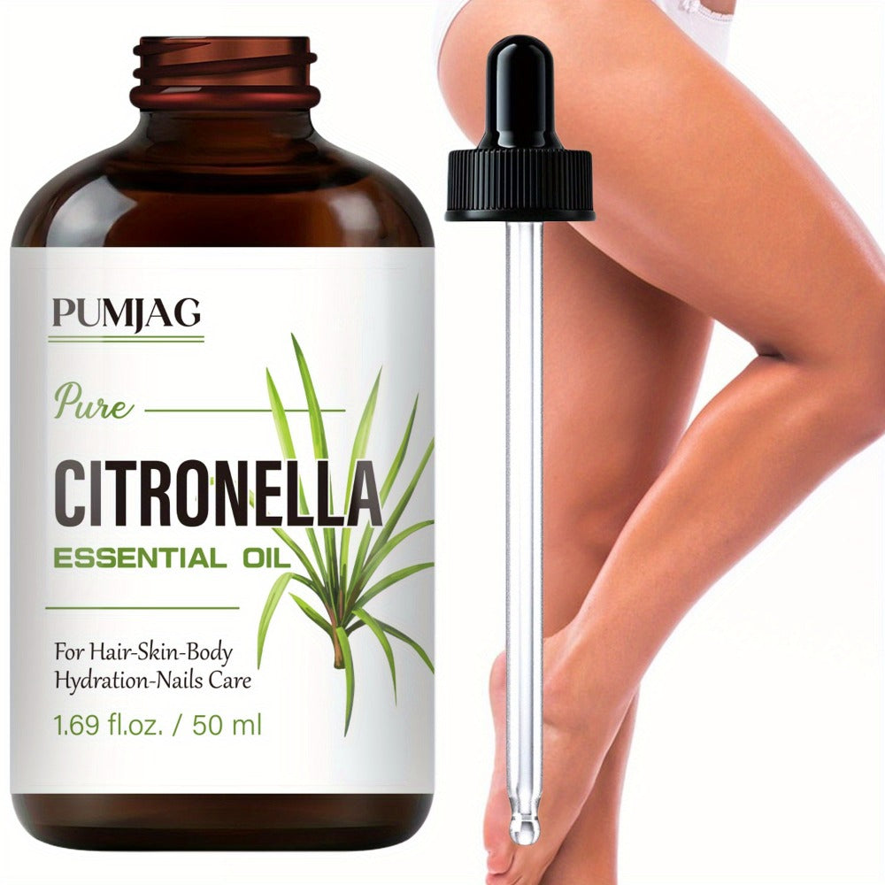 Citronella Essential Oil 50ml Pure Hydrating Body Massage Oil with Dropper - Non-Alcoholic Moisturizing Oil for Face Hair Nails Dry Skin Care All Skin Types Adults