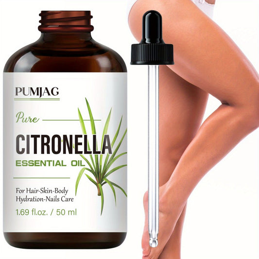 Pure Citronella Essential Oil Suitable for Skin Types - Hydrating & Moisturizing Body Massage Oil with Dropper, Non-Alcoholic for Face, Hair, Nails Care, Hydration for Dry Skin, for Adults &