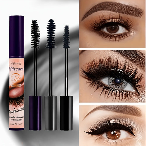 Waterproof Mascara Set 3pcs — Lengthening Volumizing Curling Mascara with 3 Brush Heads (Sea Urchin, Spiral, Conical), Long-Lasting Sweatproof Humidity-Resistant Eye Makeup