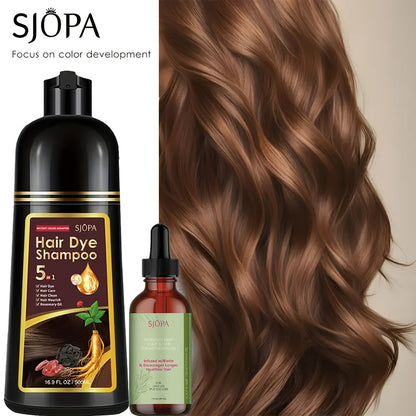 Color Dyeing Shampoo 5-in-1 Instant Hair Color Conditioner 16.9oz - SJOPA Safe Natural No Pungent Smell Unisex Hair Dye Shampoo Serum for Men Women Gift