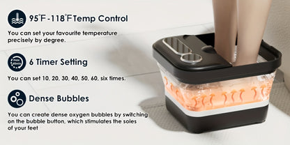 Foot Spa Massager Collapsible with Heater & Temperature Control - Foot Bath Bowl with Bubbles, 6 Massage Rollers, Vibration & Red Light Therapy, Auto Massage Option
