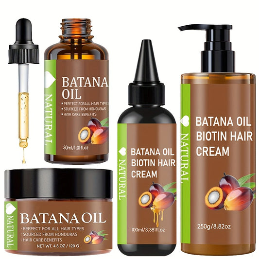 4pcs Honduran Batana Hair Oil + Batana Oil + Batana Hair Cream + Batana Hair Milk, Pure Cold-pressed Extracts For Scalp And Hair Care, With Biotin, Strengthens Hair, Prevents Breakage And Split Ends, Suitable For All Hair Types