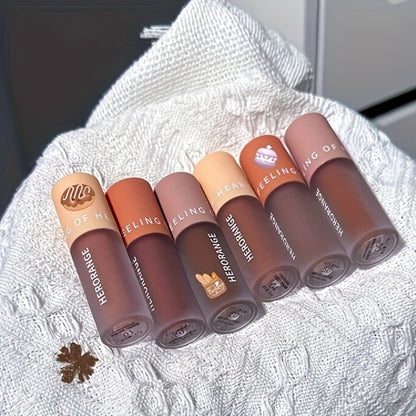 Matte Liquid Lipstick & Eyeshadow 2-in-1 Set 6PCS Velvet Chocolate Nude Brown Long-Lasting Waterproof Anti-Smudge Lip Glaze for Daily Party Stage Makeup