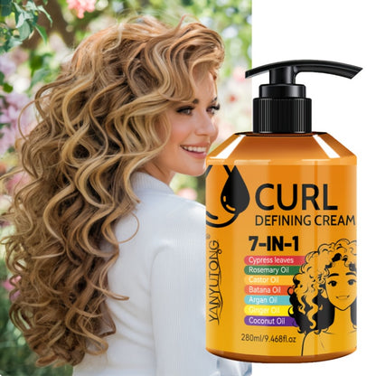 Curl Defining Cream 7-in-1 Anti-Frizz Moisturizing Hold - Curly Hair Styling Cream for Wavy Coily Hair Long-Lasting Elasticity Non-Sticky Curl Enhancer Women Men 280ml