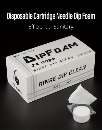 Tattoo Needle Dip Clean Cups 24Pcs Foam Liner Design Odorless Safe Cleaning for Cartridge & Traditional Needles Non-Electric Gentle Tattoo Needle Cleaner