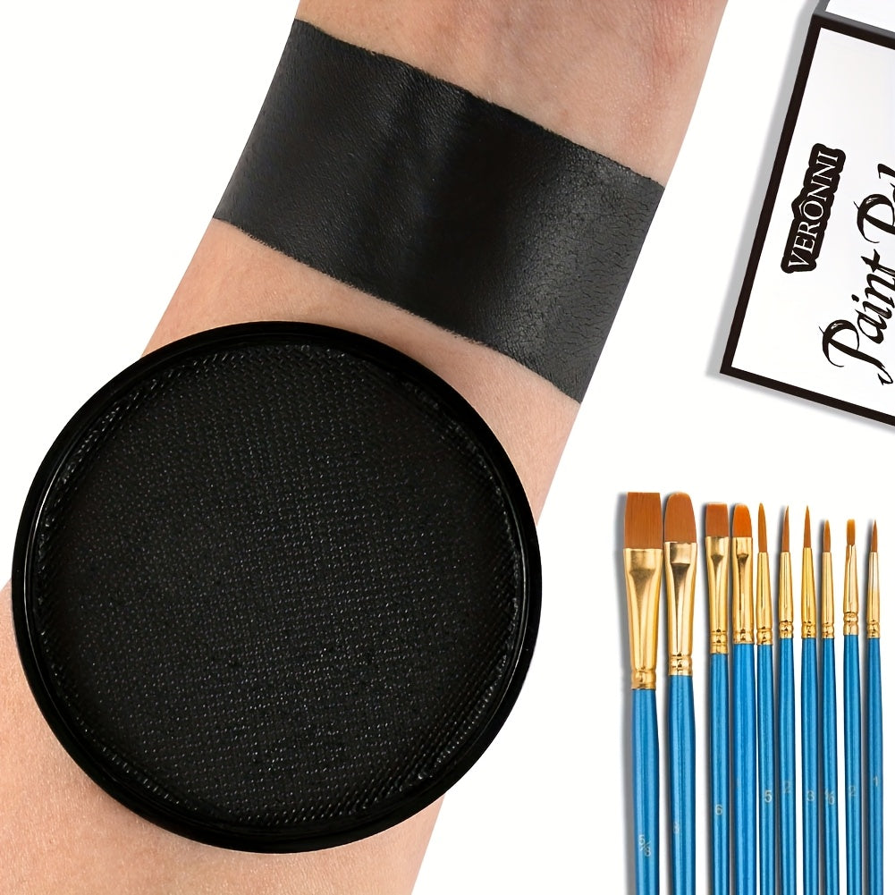 Water Based Face Paint Kit, Black & White Water Activated Face Body Painting Makeup Palette Cosplay Halloween Paint Palette with 10 Brushes
