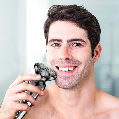 Electric Shaver for Men 3-in-1 Cordless Rechargeable - 360° Floating Rotary Beard Trimmer, Nose Hair Trimmer & Face Shaver with LED Display, USB Charging, Black