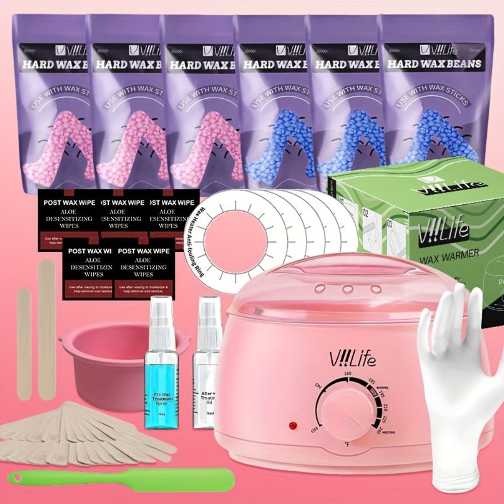 Wax Bean Sold Seperately Wax Kit 6 Packs Wax Beads Pink Hair Removal Waxing Kit for Women Men Wax Warmer Pot for Face, Eyebrow, Body, Brazilian, Bikini Wax Machine with 43 Accessories for Home Salon